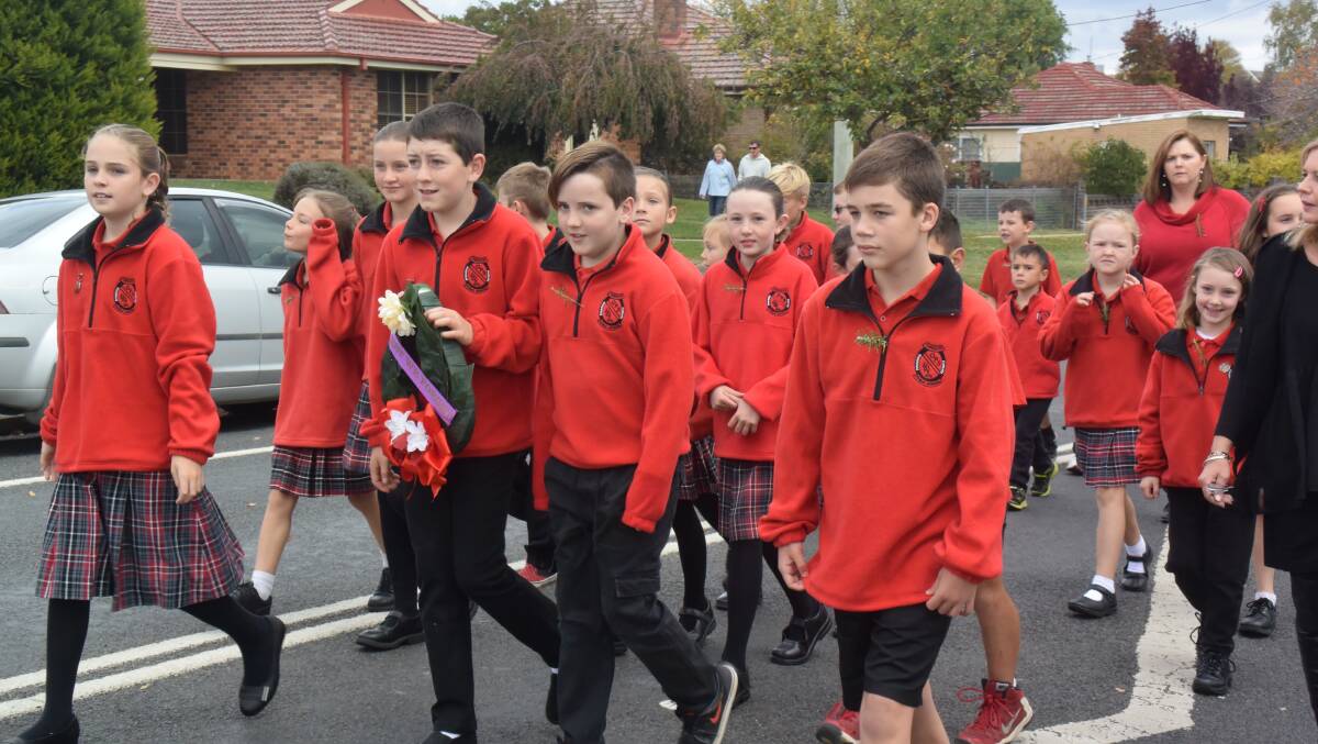 OPS: Oberon Public School students in the official march on Anzac Day.

