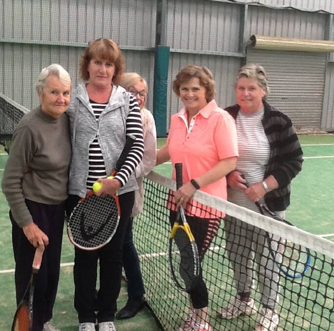 Ladies social tennis: Welcomed new player Gina McClaughlin, pictured with Sue Luther, Deanna Still and peeping from behind is Suellen Lang and Bev Armstrong.