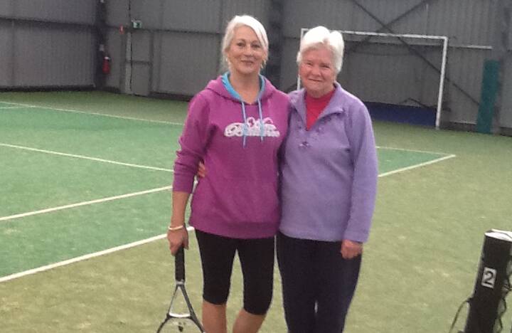 What a Hit: Flo Spence and Carolyn Vittnel at the end of a social tennis match