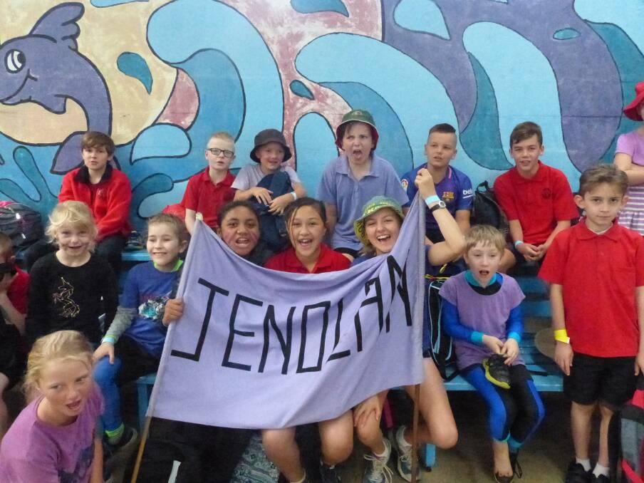 CHEER SQUAD: Jenolan was the winning house at the Oberon Public swimming carnival.
