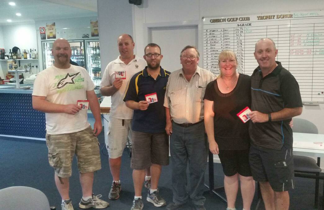 SUPER EFFORT: The winners of the recent Super Six Golf Challenge, Andrew Sargent, Jody Taggart, Richard Gear, organiser Eric Whalan and John and Michelle Mckinnon.