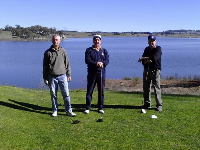 WATER VIEWS: Roger Arrow, Adrian Poulten and Bob Slattery on the course.