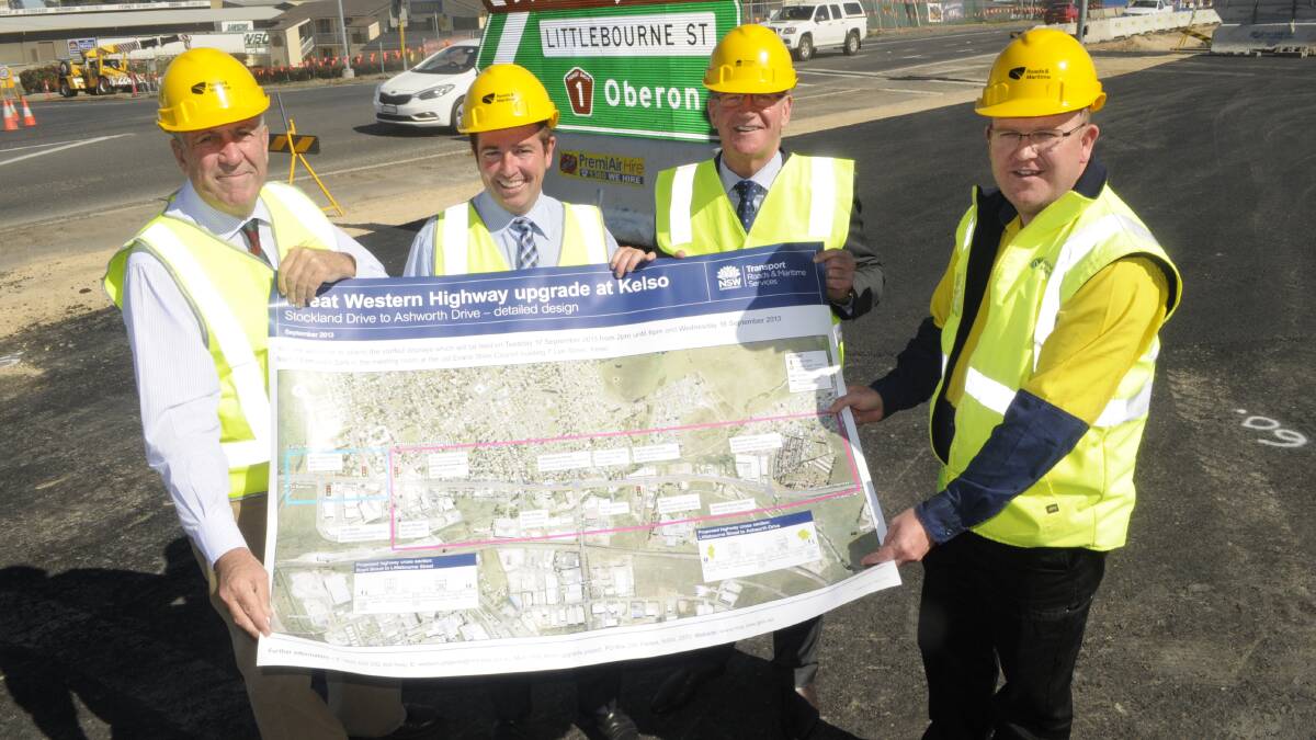 PLAN: Roads Minister Duncan Gay, State Member Paul Toole, mayor Gary Rush and project manager Craig Matthews at the work site.