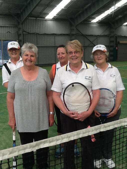 TENNIS: Susie White, Mary David, Sharon Inwood, Chris Elms and Pat Wilcox after their game of tennis. 