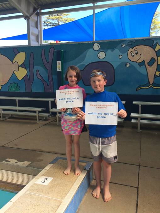 MESSAGE: Kallum and Mikayla Baxter are supporting Oberon Swimming Pool's campaign “Watch Me, Not Your Phone”.