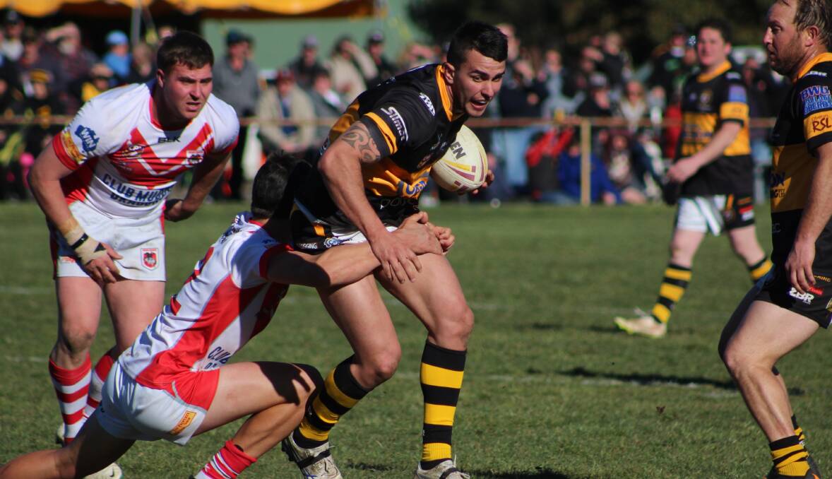 HARD TO STOP: Tigers Group 10 premier league player Riccie Arriola on the charge in Oberon's game against the Mudgee Dragons on Saturday. Photo: JESS RYAN