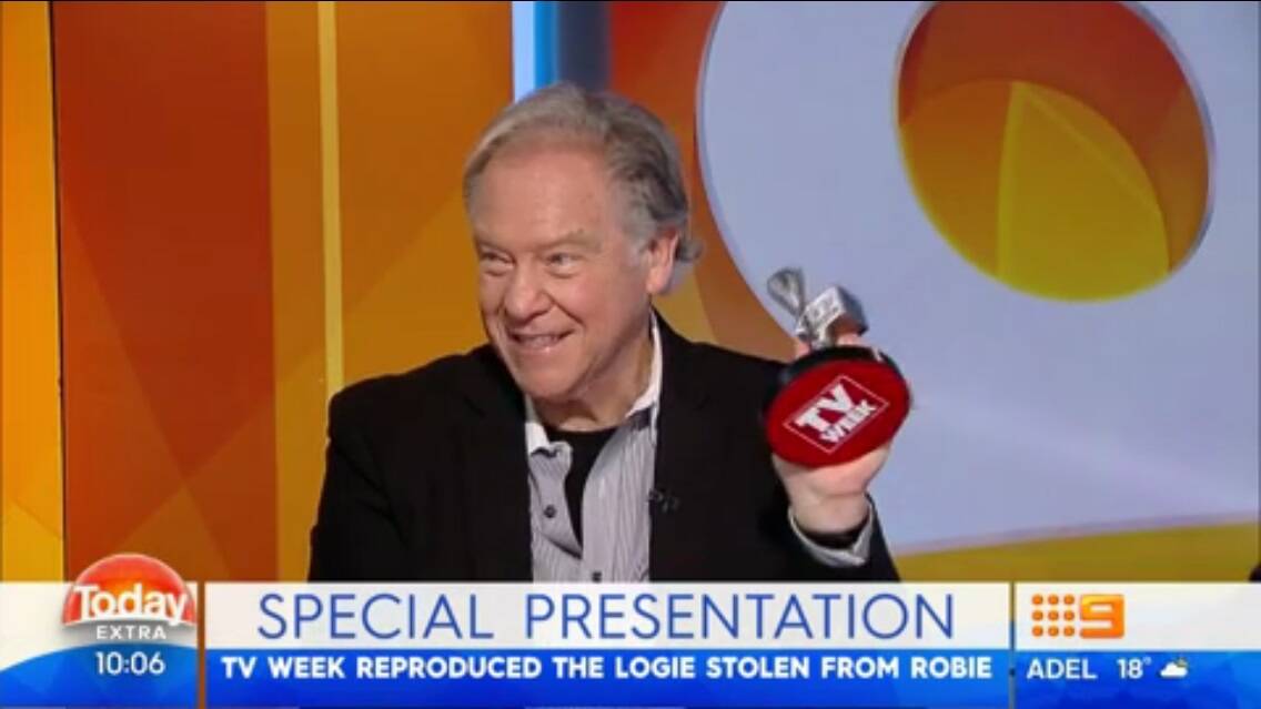 THANKS A LOT: Robie Porter was presented with a replacement Logie on Channel Nine's Today Extra show. His Logie was stolen a few years ago.