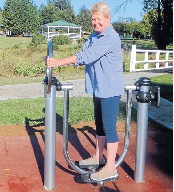SADLY MISSED: Former councillor Jill Evans using newly installed static exercise equipment at the Oberon Common in 2015.