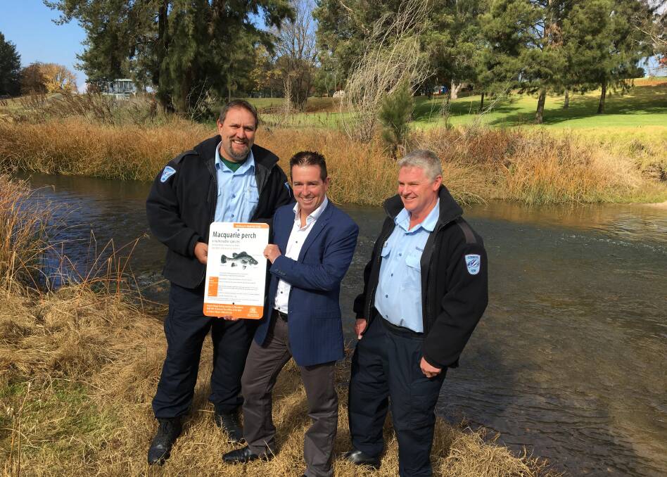WORLD FIRST: Member for Bathurst Paul Toole with Department of Department of Primary Industries Fisheries officers announcing the breeding program.