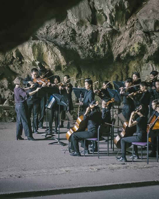 EXPERIENCE: Students from Ryde Secondary College performing at Jenolan Caves under the guidance of former Oberon student Alison Shaw.