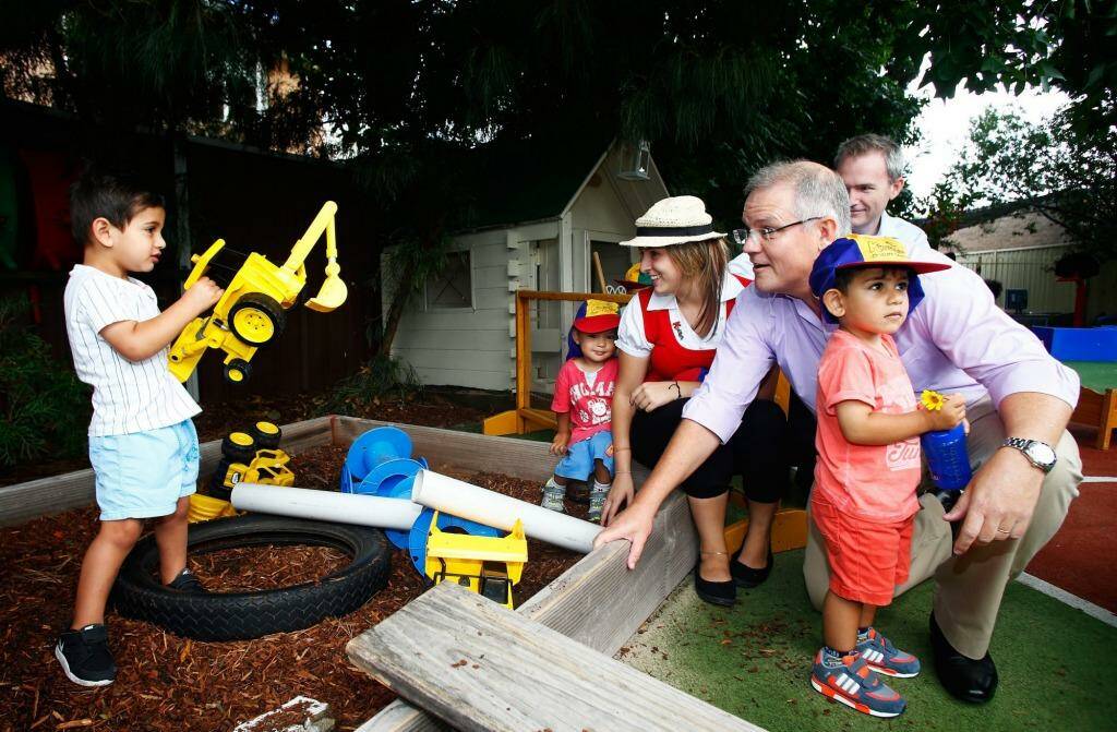 Minister for Social Services Scott Morrison at a childcare centre in Bexley North, Sydney. Photo: Daniel Munoz