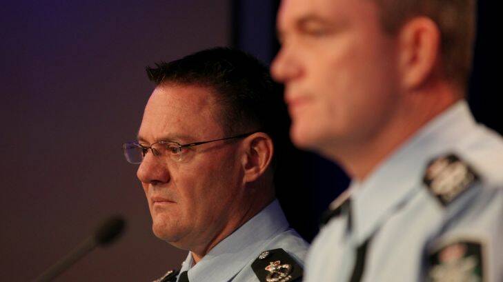 AFP Deputy Commissioner Mike Phelan (left) and AFP Commissioner Andrew Colvin (right) address the media during a press conference on the organisation's work during the Bali Nine investigation, at the AFP Headquarters in Canberra on Monday 4 May 2015. Photo: Alex Ellinghausen Photo: Alex Ellinghausen