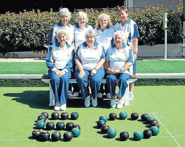 NUMBERS GAME: Members of Oberon RSL Women’s Bowling Club, Dorothy Turner, Lynne Humphreys, Jenny O’Bernier, Cheryl Wright, Joy Toole, Pam Hanrahan and Inge Braun celebrate 50 years of women’s lawn bowling in Oberon.
