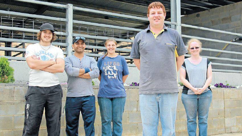 NEARLY THERE: Oberon Abattoir manager Andrew McLeod with his staff, from left, Boeh Stockdale, Adeeb Saab, Bonnie Ecksord and Andrew’s partner Suzy Griffiths, are looking forward to the facility opening in the near future.