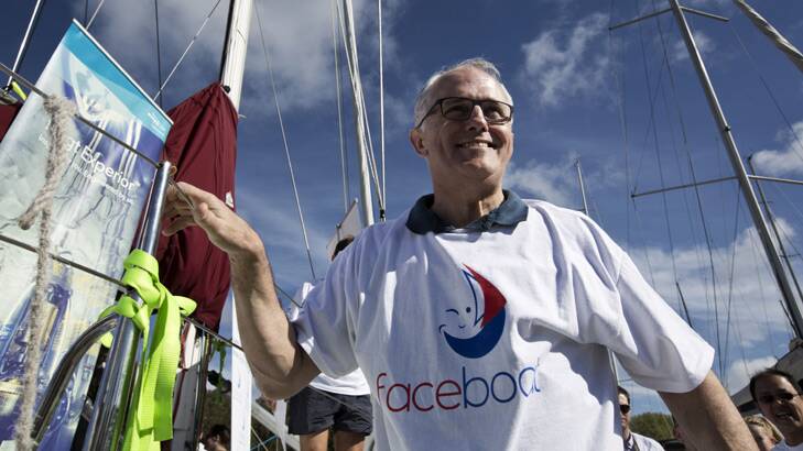 Malcolm Turnbull was all smiles at the Faceboat campaign launch for Sailors with disABILITIES at Darling Point on Sunday. Photo: Dominic Lorrimer