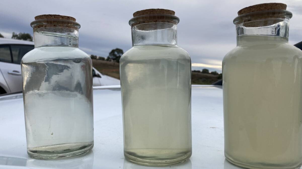 Water collected from Griffith's Main Canal, Channel No 18 and the Corynnia Channel. Photo by Cai Holroyd Water collected from Griffith's Main Canal, Channel No 18 and the Corynnia Channel. Photo by Cai Holroyd
