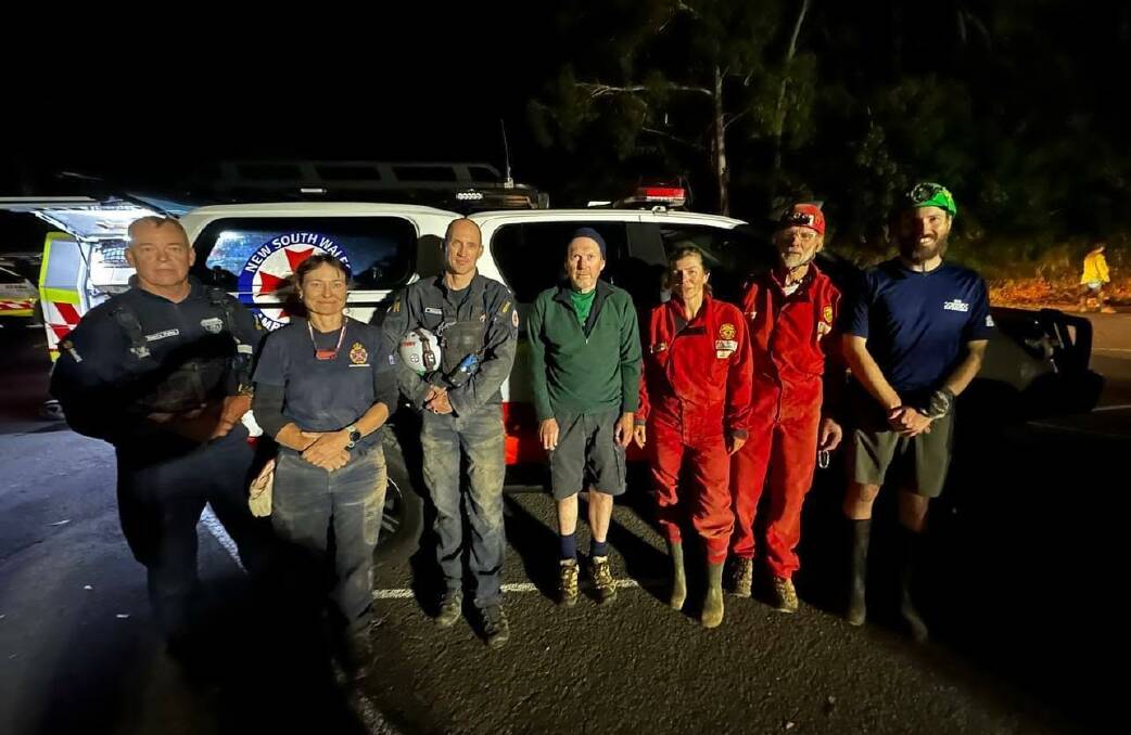 Alan Warild [second from the right] with some of the paramedics and cave rescue team after completing the 10-hour rescue at Jenolan Caves on Sunday March 31, 2024. Picture supplied