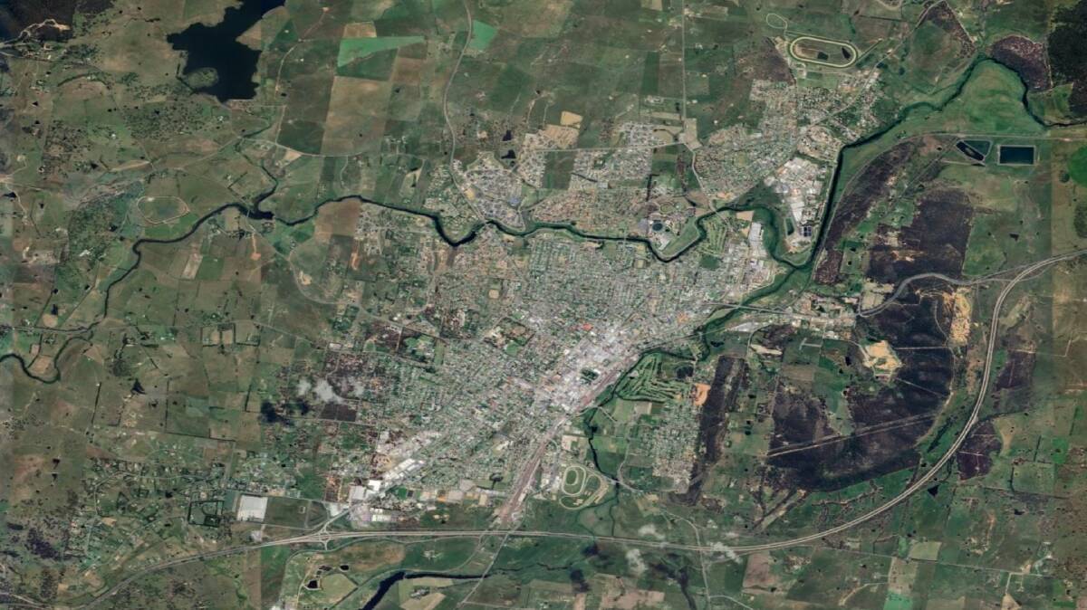 A satellite view of Goulburn which sits off the Hume Highway between Sydney in NSW and Canberra. Picture: Google Earth