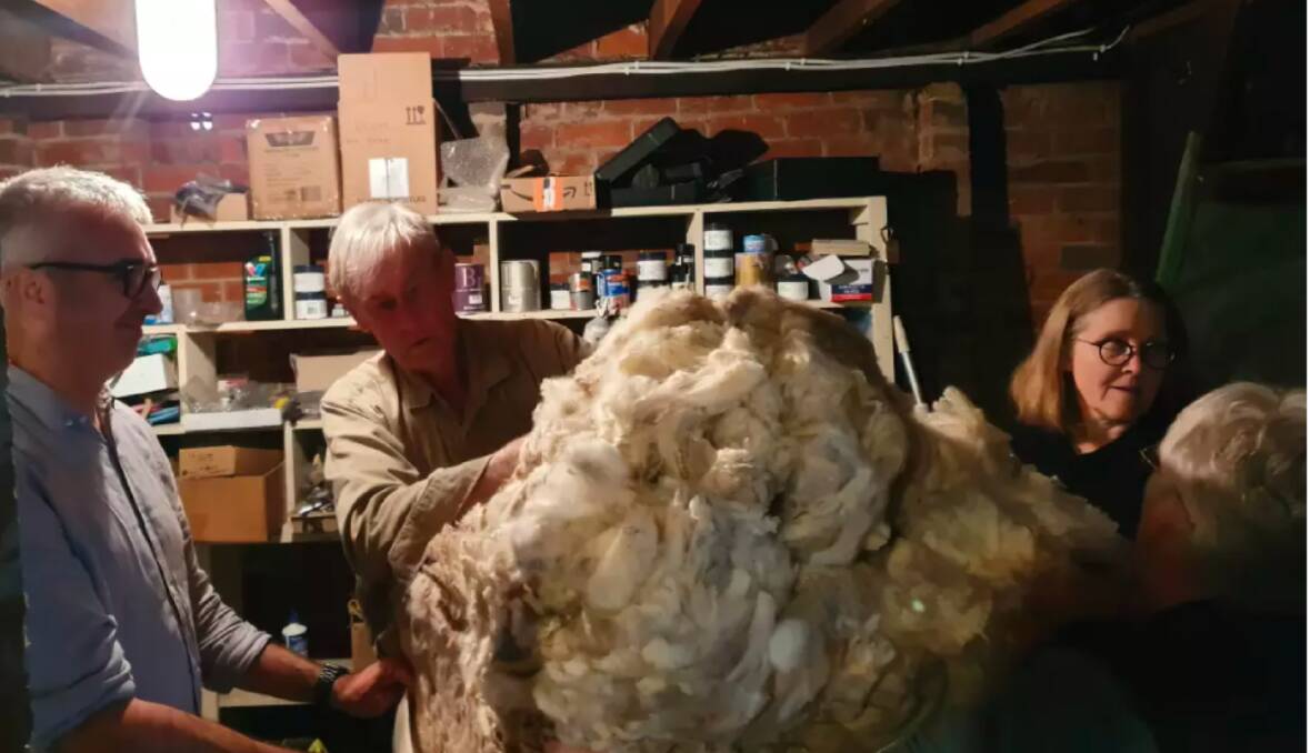 Jonnie East, Kevin Webb, Lucy East and Lynne Webb with one of the bales of wool donated. Photo supplied.