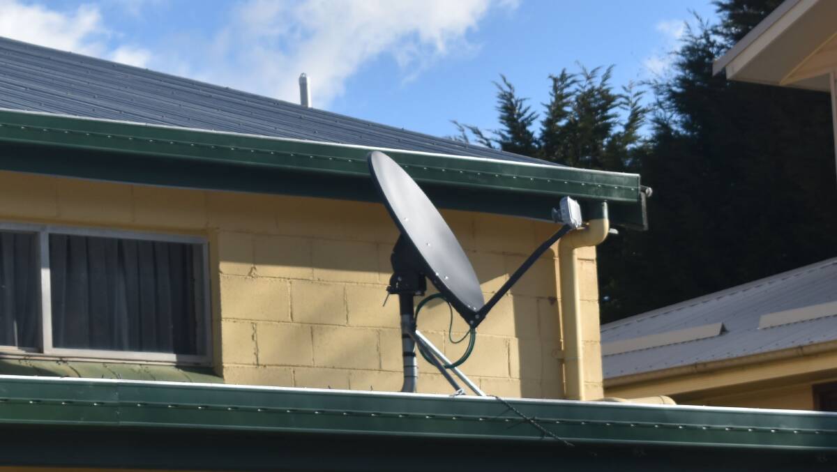 The dish on the Black Springs Community Hall that brings the Internet inside. Photo: Peter Bowditch