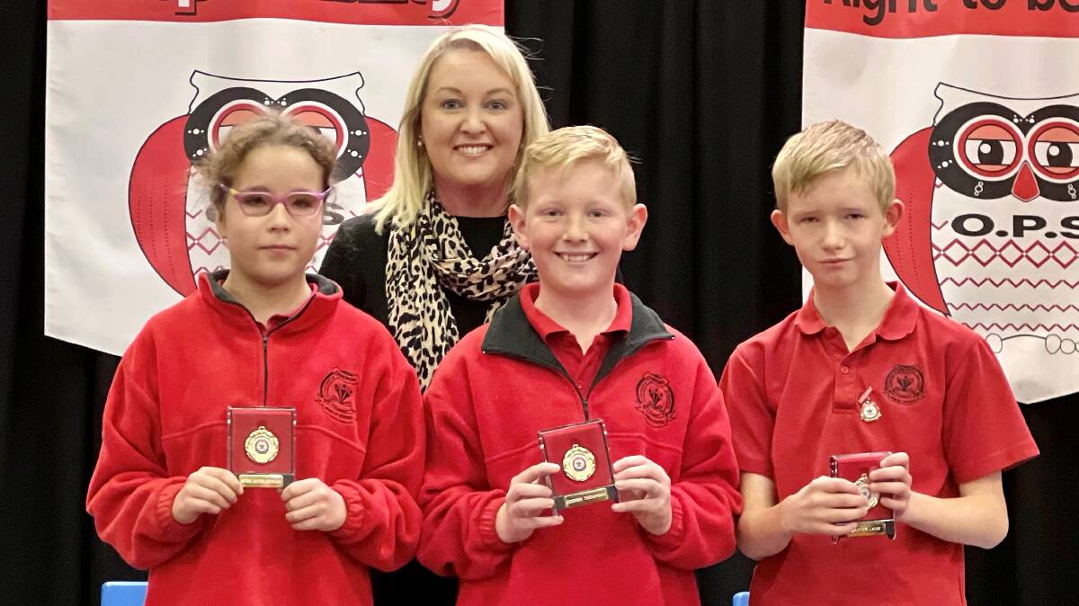 Ester Cater Mozejko, Danni-Lee Thompson (Relieving Principal), Cooper Thompson and Carter Lane. Picture: Supplied