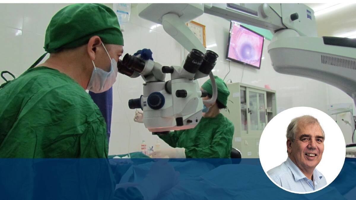 A Fred Hollows Foundation doctor performs a cataract surgery on a patient in Siem Reap, Cambodia. Picture by AAP