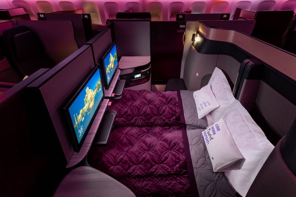 A Double Suite in a Qatar Airways' Qsuite. A Double Suite in a Qatar Airways' Qsuite.