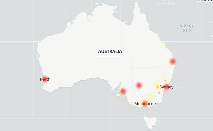 A heat map of customer complaints relating to the November 8 Optus outage. Picture via Downdetector