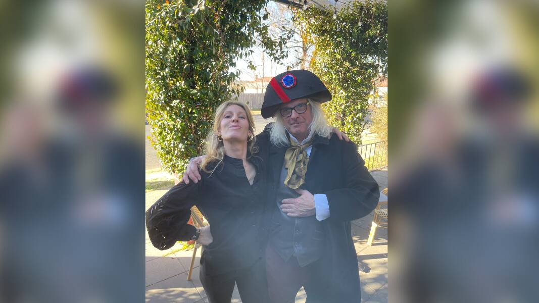 Enora Walker and "Napoleon" outside the Armidale patisserie. Picture via Nathan Walker