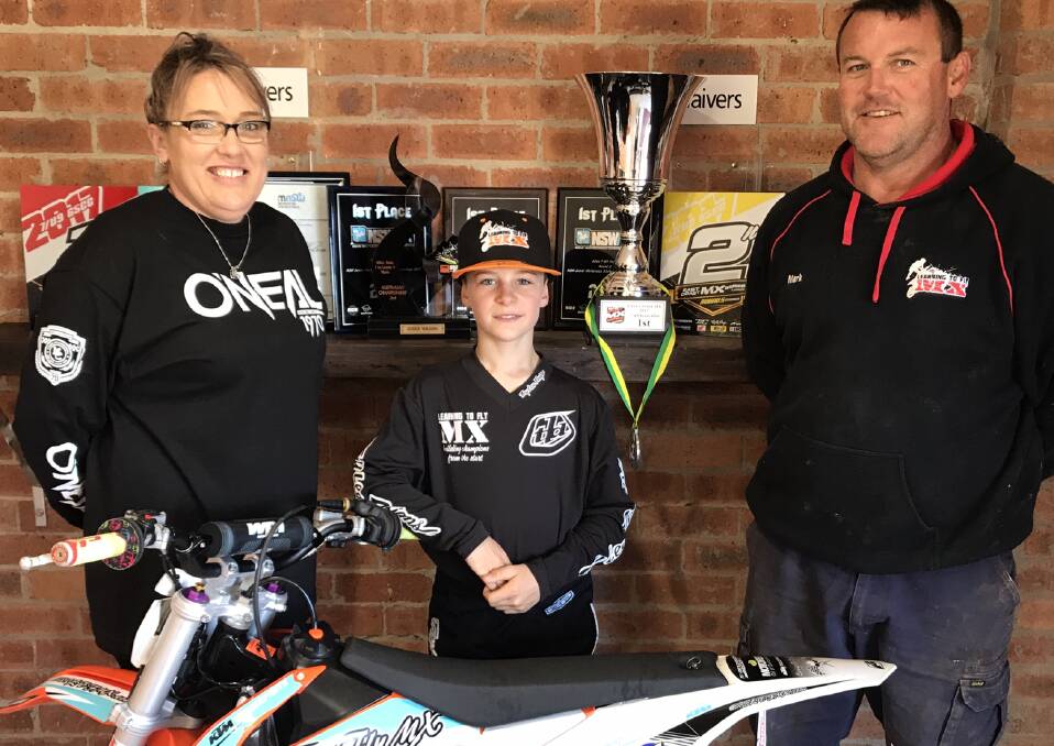 FUN TIMES: Learning to Fly MX motocross track has been open for over a year now, with Tania Weekes (pictured with Ryder Wilson and Mark Weekes)  saying the track has been a hit for the local community. Photo: SUPPLIED 