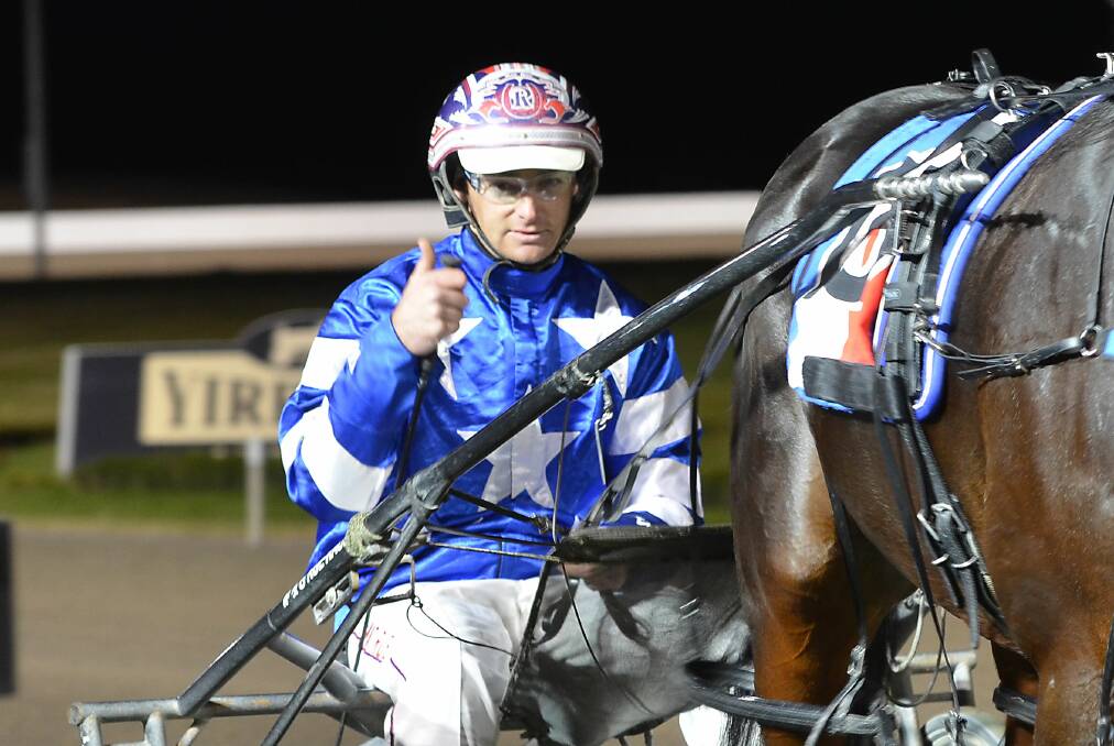 IN THE GIG: Mat Rue will be hoping Fouroeight can defend his Oberon Cup crown on Friday night at the Bathurst Paceway. Photo: ANYA WHITELAW