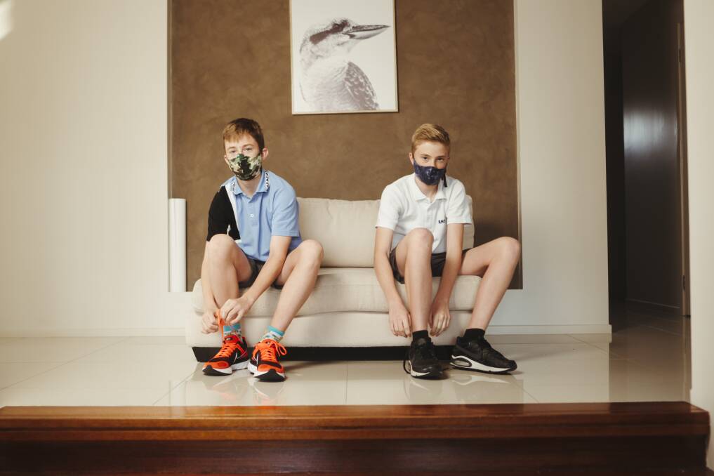 Karabar High School students Tim and Bas Landman have their masks ready for Term 3. Picture: Dion Georgopoulos