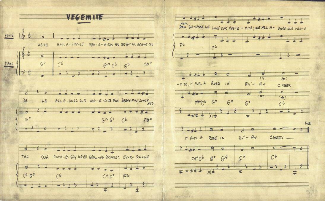 The original sheet music for the "Happy Little Vegemites" advertising jingle.