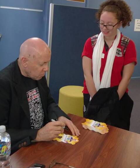 PEN MAN: Morris Gleitzman and Lydia Sinclair at the recent Central West e-library launch.
