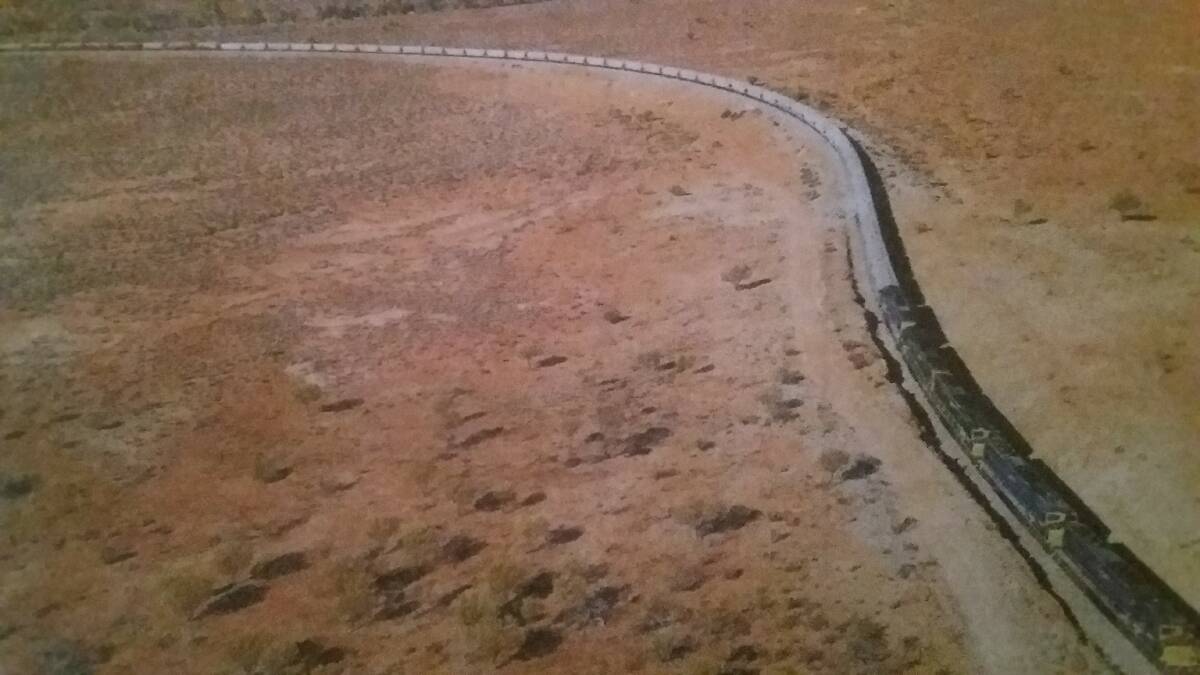 RAIL TRAIL: A 1.8-kilometre train leaving Crystal Brook, South Australia with 6228 tonnes of wheat for stock feed.