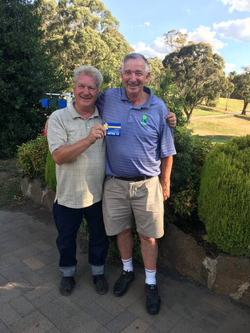 WELL DONE: B grade winner Billy Edwards with A grade winner Dennis O'Connell during men's golf.