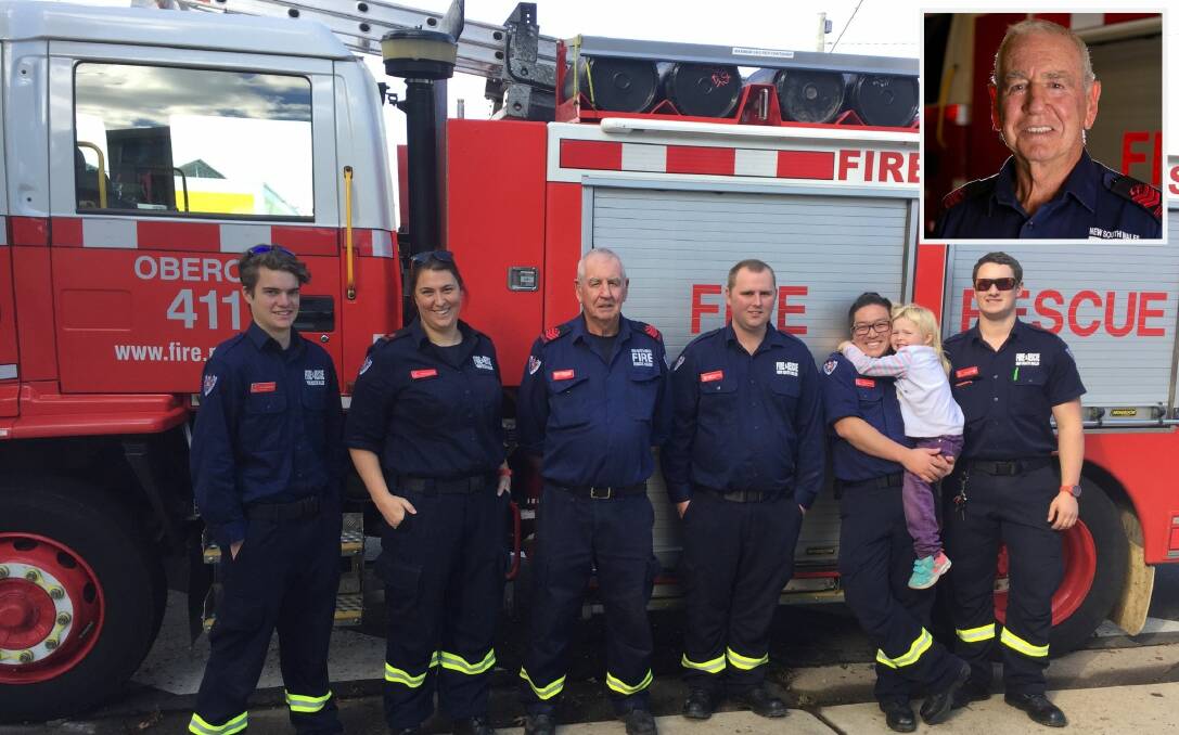 MENTOR: Peter Ryan (also pictured inset) with members of NSW Fire and Rescue 411 brigade at their open day in May.