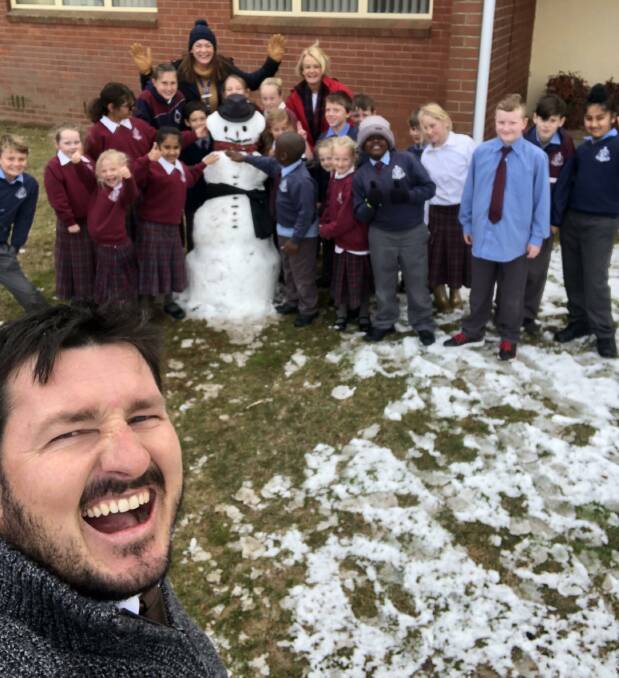 OH MAN: The snowman built at St Joseph's by maintenance manager Michael Foley.
