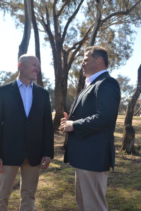 JOIN MY PARTY: Orange MP Phil Donato (right) welcomes the Shooters, Fishers and Farmers Party's candidate for the seat of Bathurst, Brenden May.