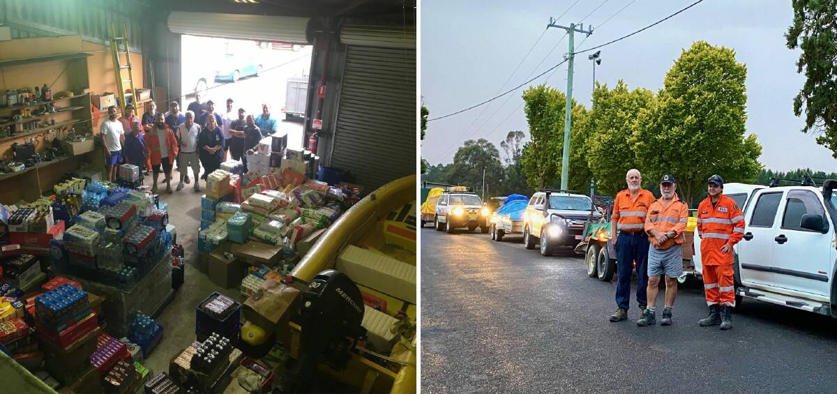 FULL HOUSE: The Oberon State Emergency shed full of donated goods. SES members Jim Young, Peter Culley and Kieren Hunter head to Jingellic last weekend.