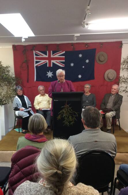 UNDER THE FLAG: There was an Australian theme for the launch of Brian Beesley's book My Country.