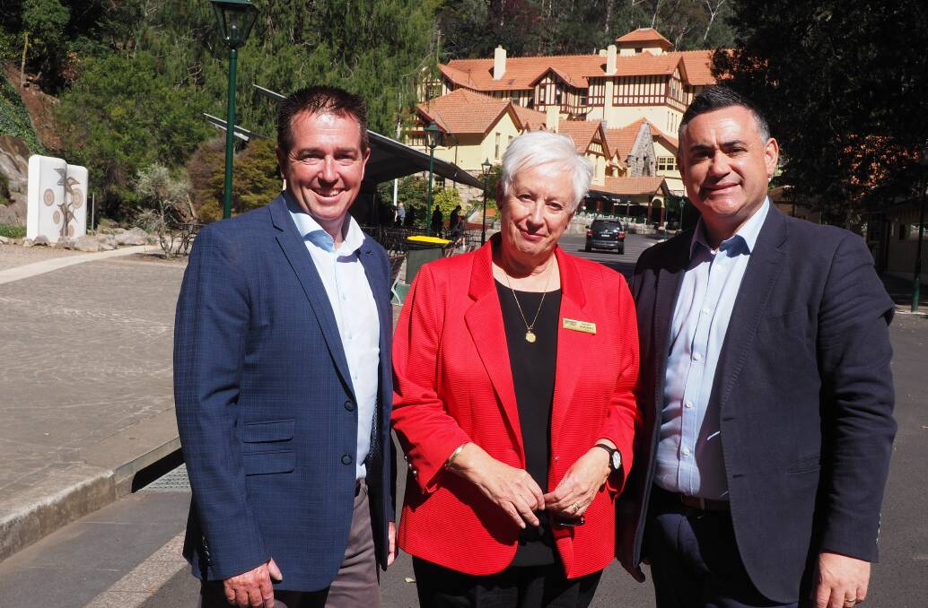 TOURISM ICON: Member for Bathurst Paul Toole, Oberon mayor Kathy Sajowitz and NSW Deputy Premier John Barilaro at Jenolan Caves.