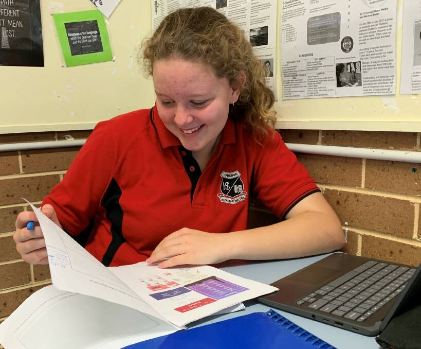 ON SITE: Rachel Gehrig-Fraser working on her studies at Oberon High School.