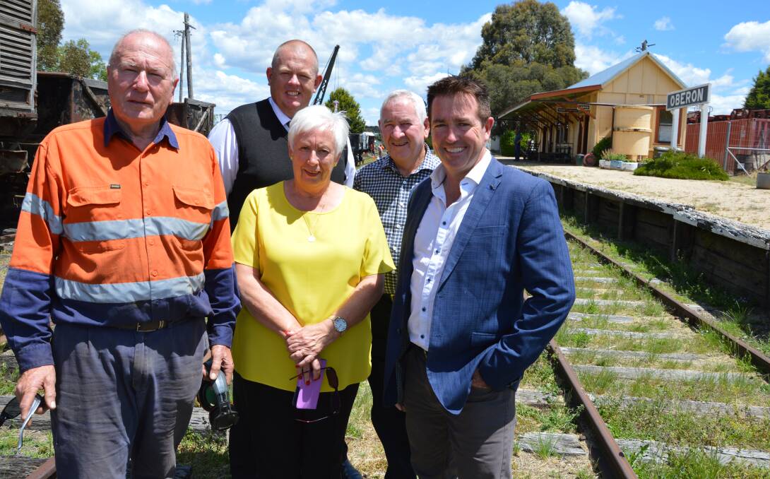 ON TRACK: Member for Bathurst Paul Toole, right, with Greg Bourne from Oberon-Tarana Heritage Railway, Oberon Council general manager Gary Wallace, mayor Kathy Sajowitz and deputy mayor Kerry Gibbons.