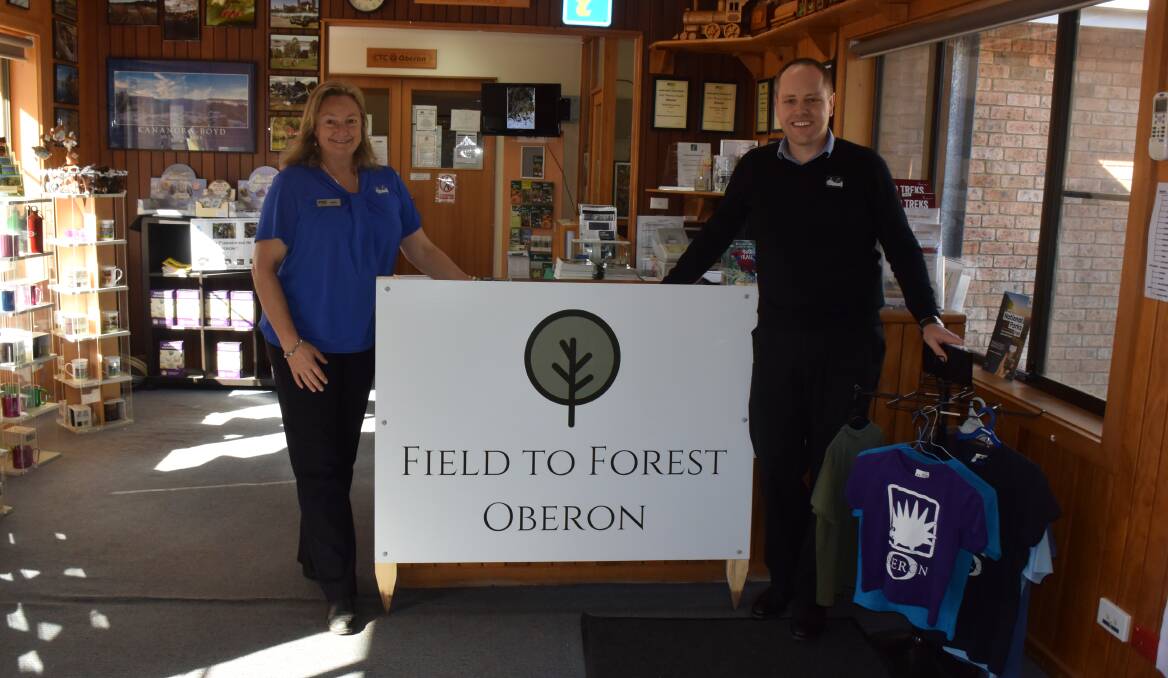 HAPPY: Oberon Visitor Information Centre's Deb Marks with Oberon Council's tourism and economic development manager Mathew Webb.