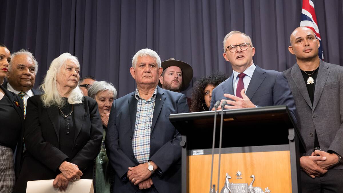 Prime Minister Anthony Albanese and members of the referendum working group at a press conference announcing the proposed wording of the question that will be put to Australians to enshrine an Indigenous Voice to Parliament. Picture by Sitthixay Ditthavong Prime Minister Anthony Albanese and members of the referendum working group at a press conference announcing the proposed wording of the question that will be put to Australians to enshrine an Indigenous Voice to Parliament. Picture by Sitthixay Ditthavong