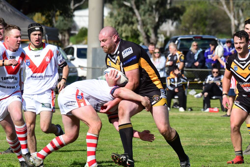 Oberon's Greg Behan charges at Manildra's defence in last year's Woodbridge Cup grand final - a game the Tigers were not predicted to be part of. Picture by Jude Keogh