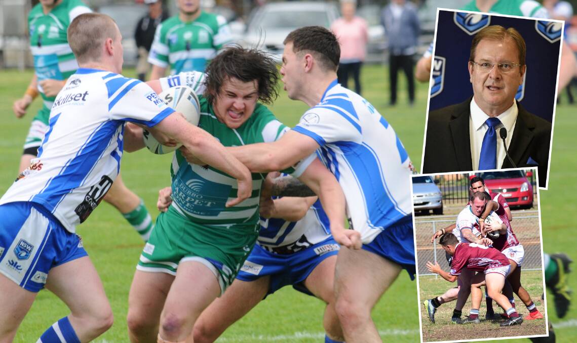 CHANGES: The St Pat's defence try to stop Dubbo CYMS' Colin Piper in the recent Western Youth League and (inset, from top) NSWRL boss David Trodden and Bathurst Panthers and Wellington in the Premiers Challenge.