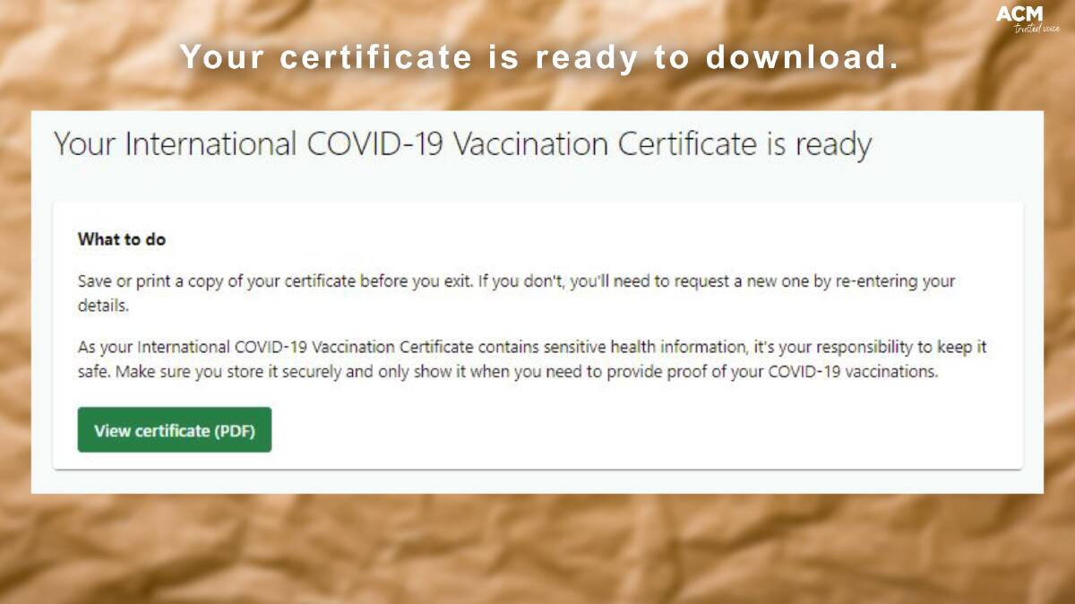 VAX CERTIFIED: Before you can travel overseas, you will need to download your internation vaccination certificate.