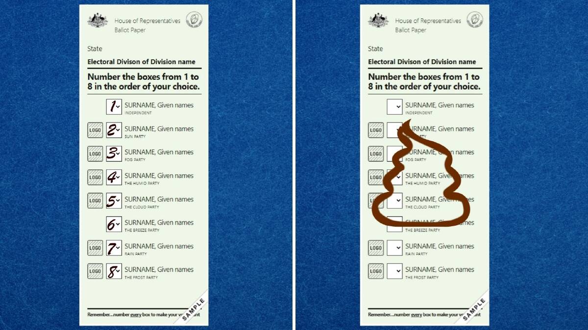 VOTING RIGHT: A donkey vote (left) will still be counted whereas an informal vote (left) will be discarded.